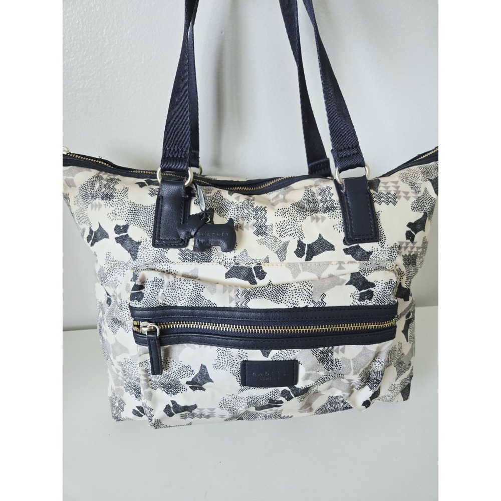 Radley London Large Scottie Tote Bag Data Dots Laptop Sleeve Navy & White